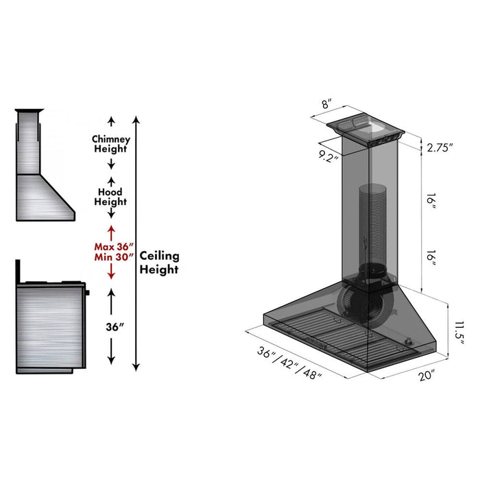 ZLINE Ducted Vent Wall Mount Range Hood in Stainless Steel with Built-in CrownSound Bluetooth Speakers (KL3CRN-BT)