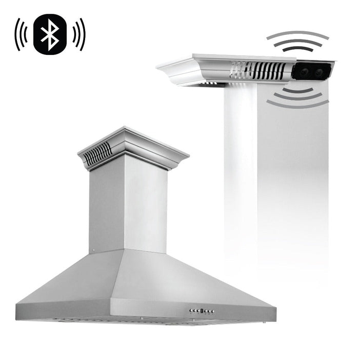 ZLINE Ducted Vent Wall Mount Range Hood in Stainless Steel with Built-in CrownSound Bluetooth Speakers (KL3CRN-BT)