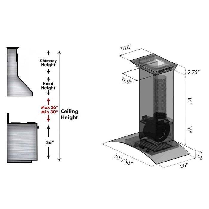 ZLINE Wall Mount Range Hood in Stainless Steel with Built-in CrownSound Bluetooth Speakers (KZCRN-BT)