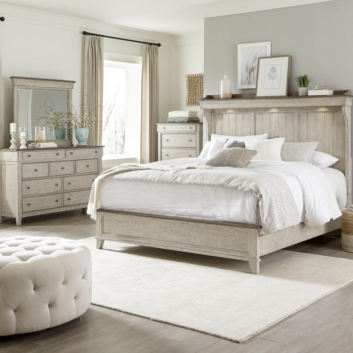 Ivy Hollow - Queen Mantle Bed, Dresser & Mirror, Chest - White