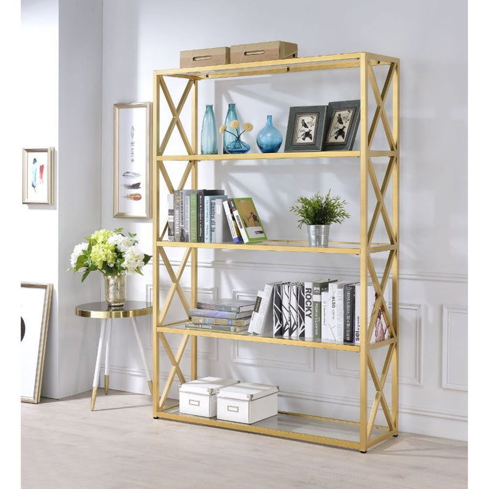 Milavera - Bookshelf - Gold & Clear Glass - 72"