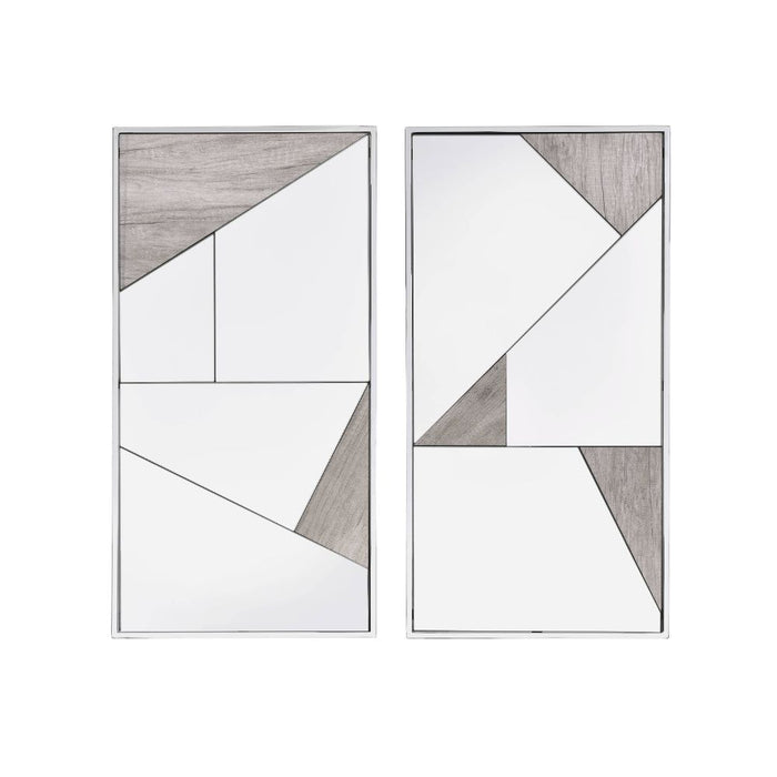 Chafik - Wall Mirror (2 Piece) - Mirrored, Natural Oak & Chrome