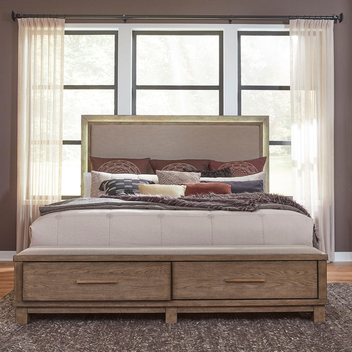 Canyon Road - King Storage Bed, Dresser & Mirror, Night Stand - Light Brown