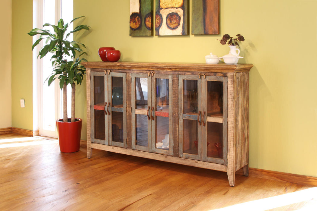 Antique - Multicolor Glass Console 6 Glass Doors