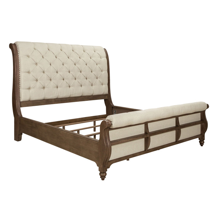 Americana Farmhouse - King Sleigh Bed, Dresser & Mirror - Light Brown