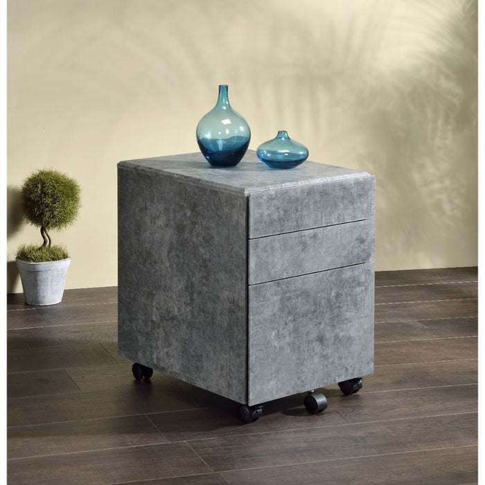 Jurgen - File Cabinet - Faux Concrete & Silver