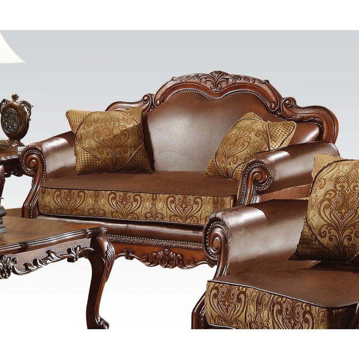 Dresden - Loveseat - Brown PU & Chenille, Cherry Oak