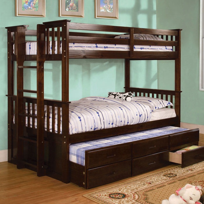 University - Twin/Twin Bunk Bed & Trundle - Dark Walnut