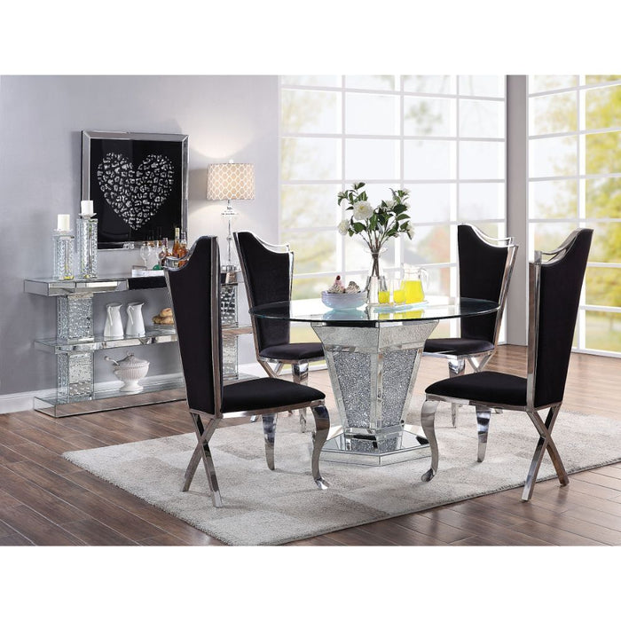 Noralie - Dining Table - Mirrored, Faux Diamonds & Clear Glass