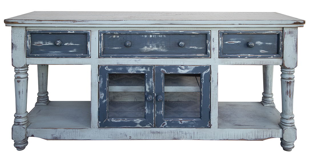 Aruba - TV Stand / Console With 3 Drawers And 2 Doors - Sky Blue