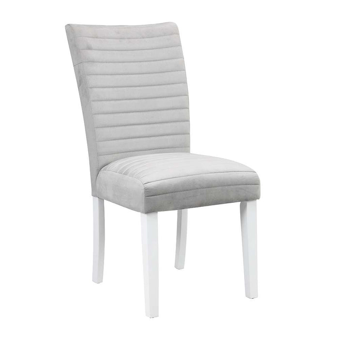 Elizaveta - Side Chair - Gray Velvet, Faux Crystal Diamonds &White High Gloss Finish