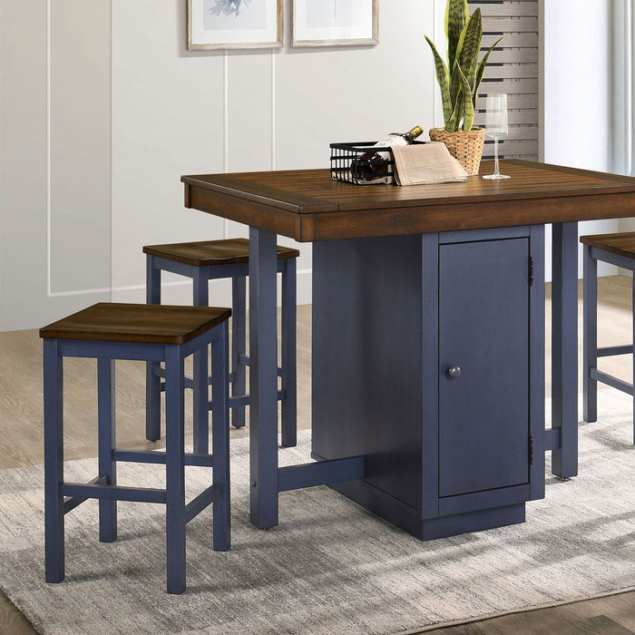 Azurine - 5 Piece Counter Ht. Table Set - Antique Dark Oak / Muted Blue