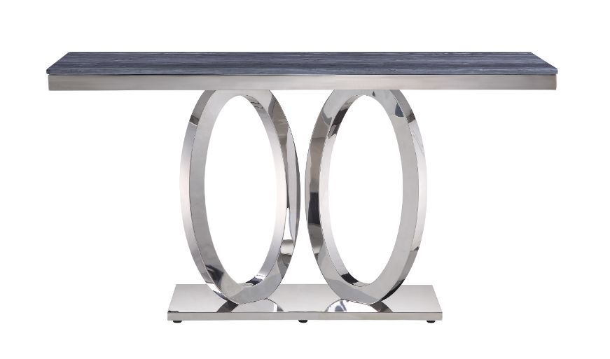 Zasir - Accent Table - Gray Printed Faux Marble & Mirrored Silver Finish