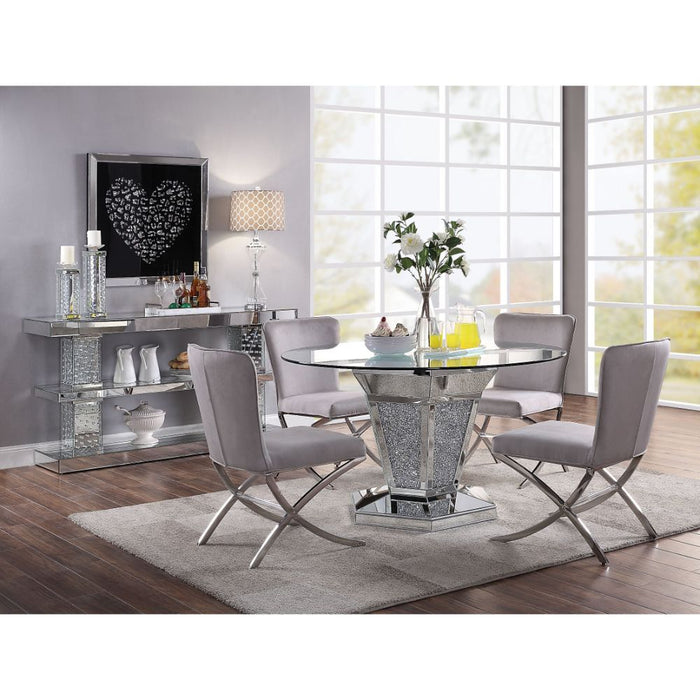 Noralie - Dining Table - Mirrored, Faux Diamonds & Clear Glass