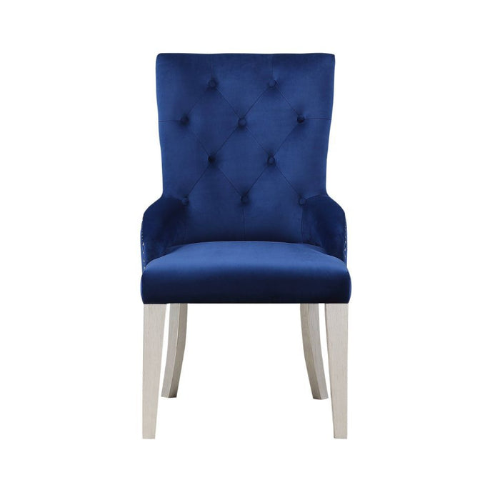 Varian - Side Chair - Blue Fabric & Antique Platinum