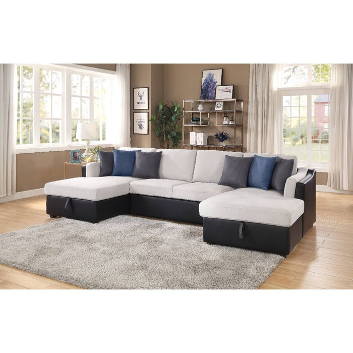 Merill - Sectional Sofa - Beige Fabric & Black PU