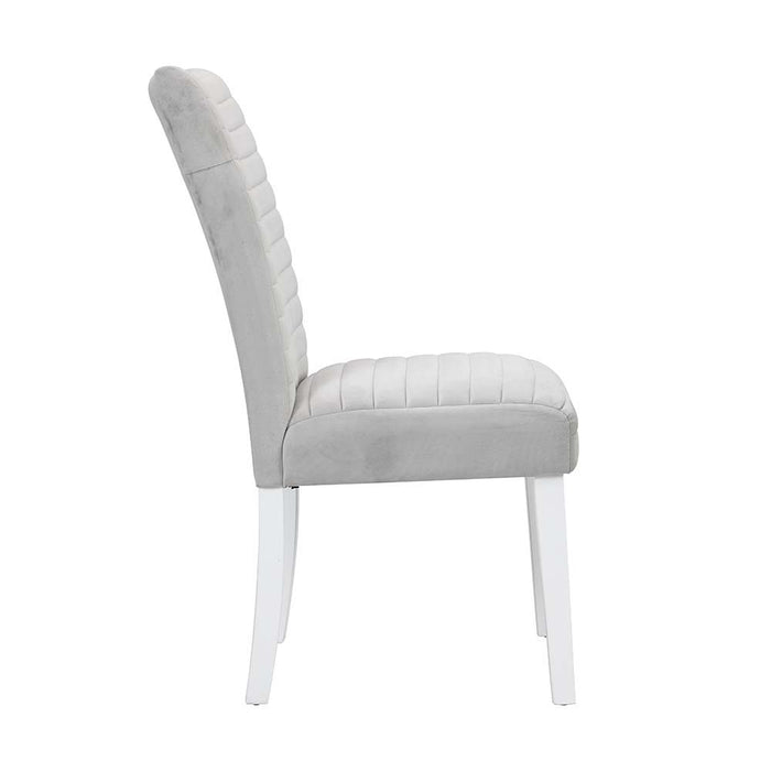 Elizaveta - Side Chair - Gray Velvet, Faux Crystal Diamonds &White High Gloss Finish