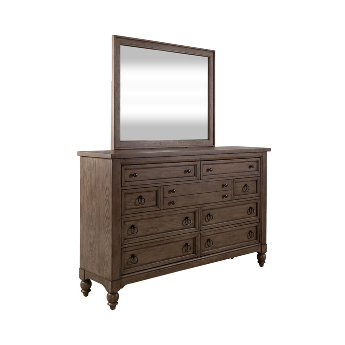 Americana Farmhouse - Queen Sleigh Bed, Dresser & Mirror, Chest - Light Brown