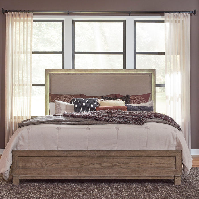 Canyon Road - King Upholstered Bed, Dresser & Mirror, Chest, Night Stand - Light Brown