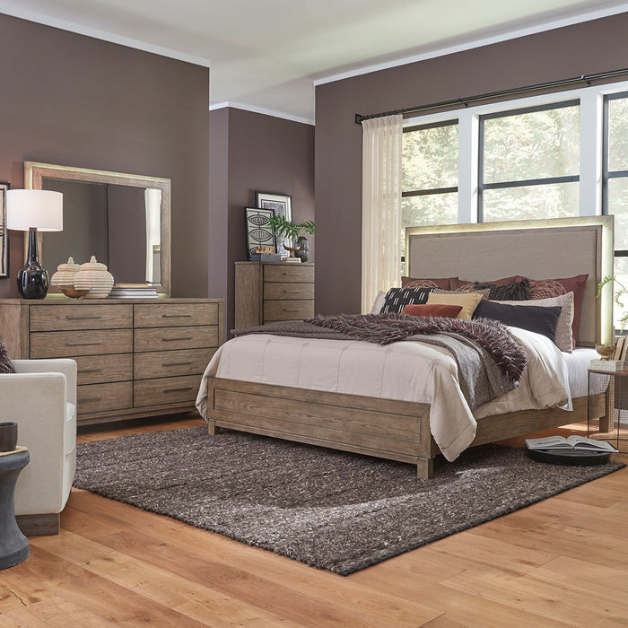 Canyon Road - Queen Upholstered Bed, Dresser & Mirror, Chest - Light Brown