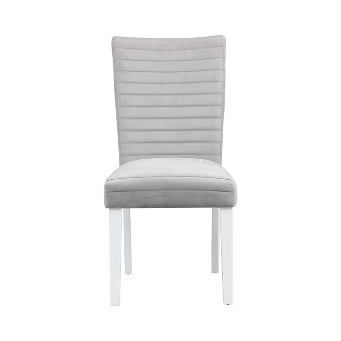 Elizaveta - Side Chair - Gray Velvet, Faux Crystal Diamonds &White High Gloss Finish