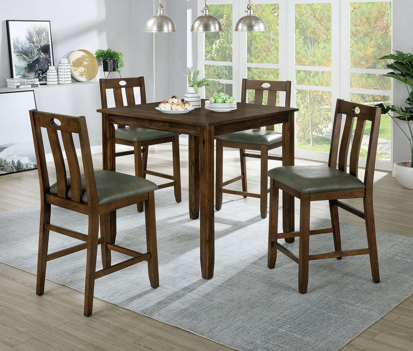 Brinley - 5 Piece Counter Ht. Table Set - Walnut / Gray