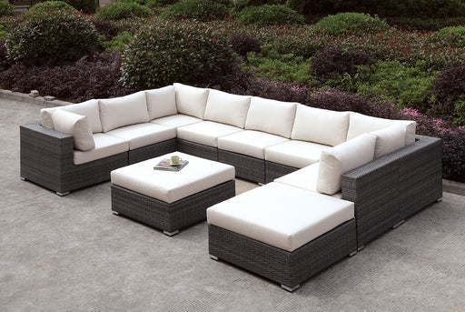 Somani Light Gray Wicker/Ivory Cushion U-Sectional + Ottoman image