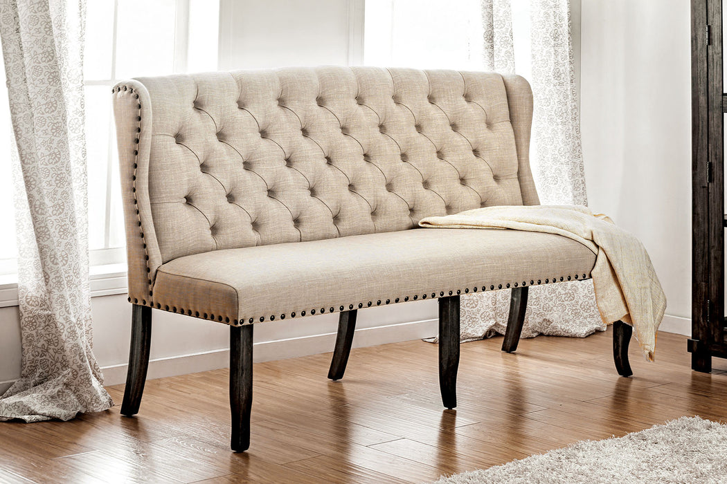 SANIA I Antique Black, Ivory 3-Seater Love Seat Bench, Ivory image