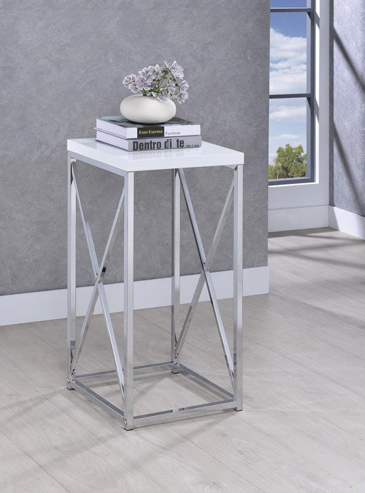 G930014 Contemporary Glossy White and Chrome Accent Table image