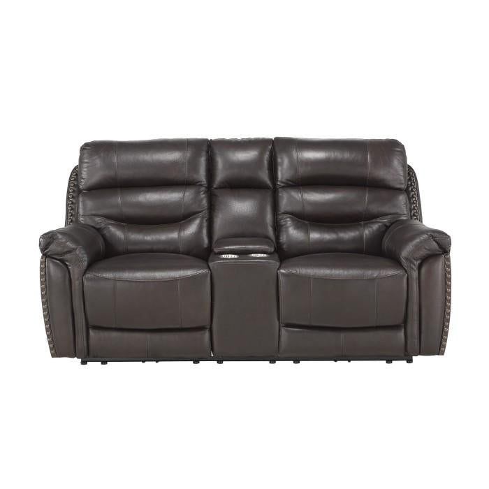 Homelegance Furniture Lance Power Double Reclining Loveseat with Power Headrests in Brown 9527BRW-2PWH image