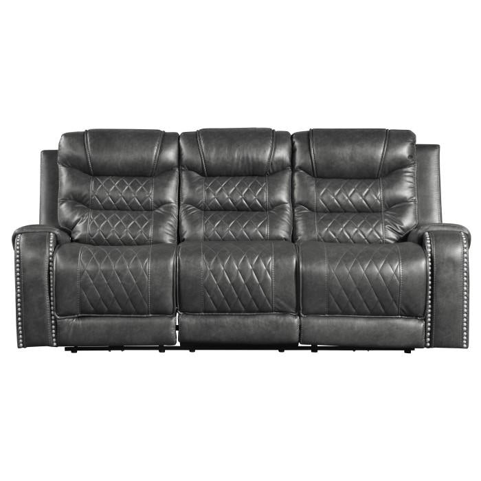 Homelegance Furniture Putnam Double Reclining Sofa with Drop-Down in Gray 9405GY-3 image