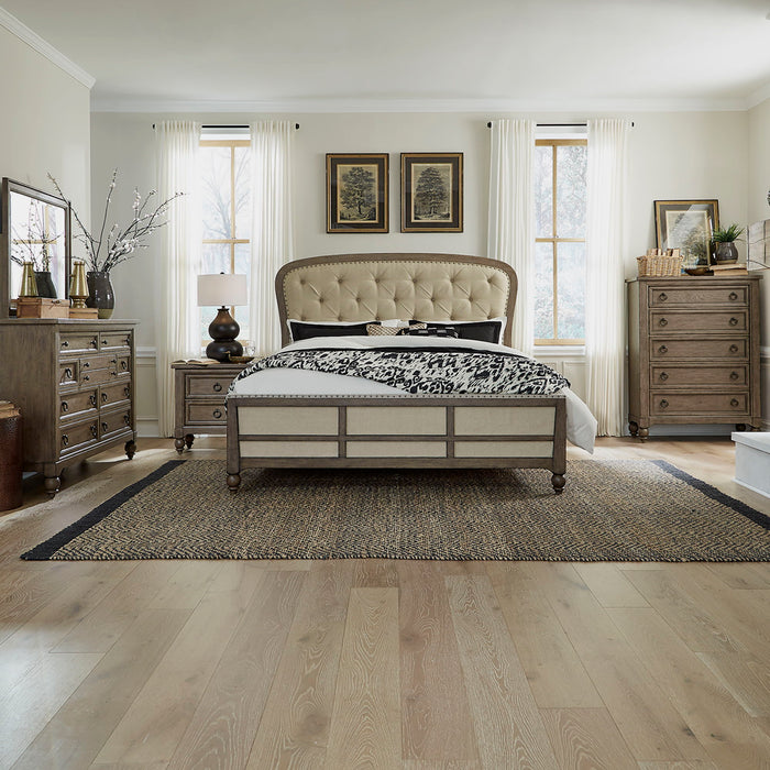 Americana Farmhouse - Queen Shelter Bed, Dresser & Mirror, Chest, Night Stand - Light Brown