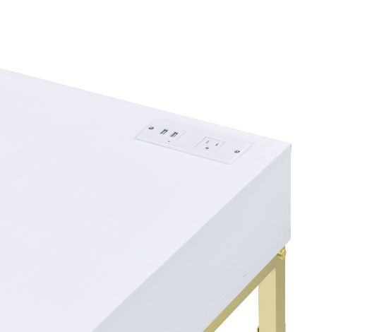 Coleen - Desk - White & Brass Finish