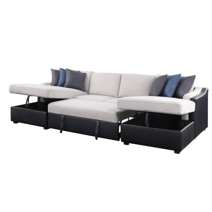 Merill - Sectional Sofa - Beige Fabric & Black PU