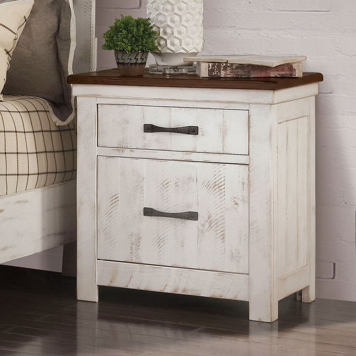 Alyson - Night Stand With Usb Plug - Distressed White / Walnut