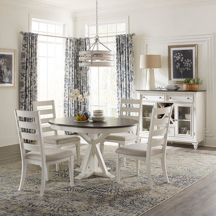 Allyson Park - 5 Pc Pedestal Table Set - White - Ladder-back Chairs