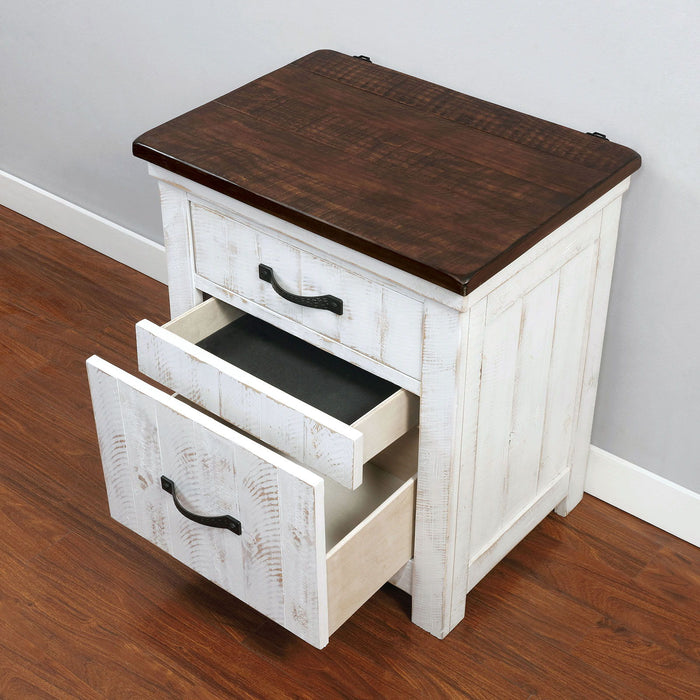 Alyson - Night Stand With Usb Plug - Distressed White / Walnut