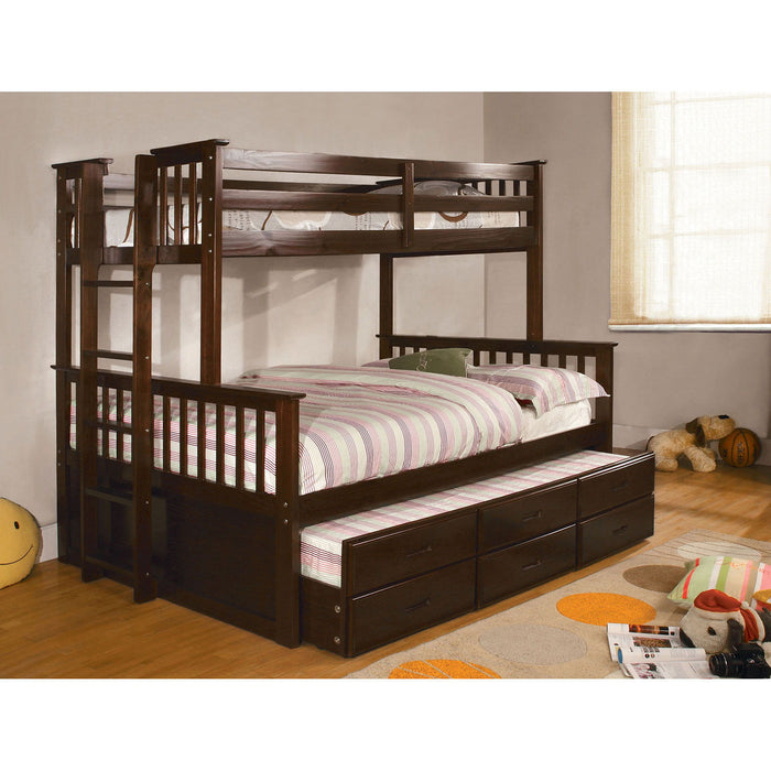 University - Twin/Full Bunk Bed & Trundle - Dark Walnut