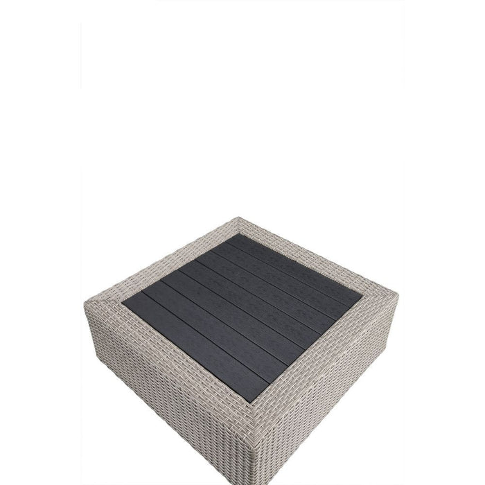 Salena - Patio Table - Beige Fabric & Gray Wicker