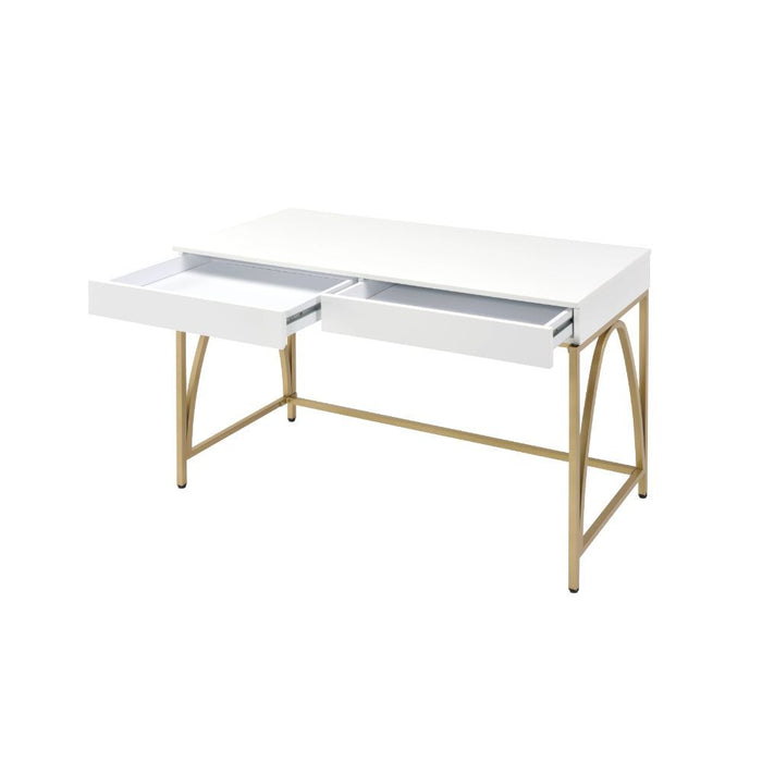 Lightmane - Desk - White High Gloss & Gold