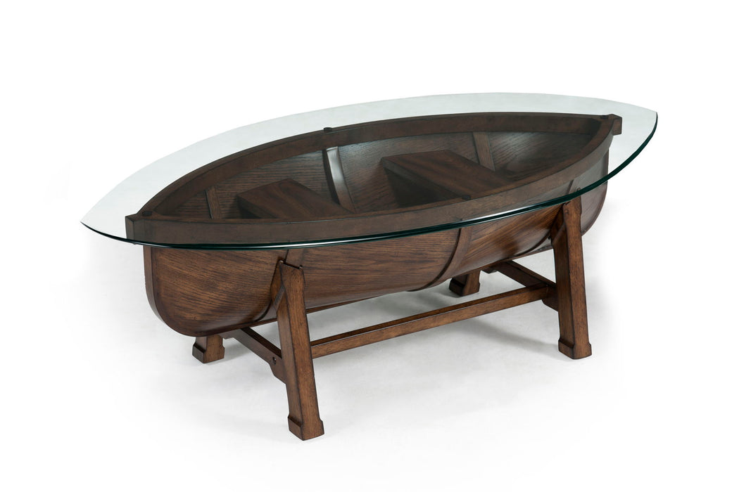 Beaufort - Oval Cocktail Table With Dark Oak Base And Glass Top