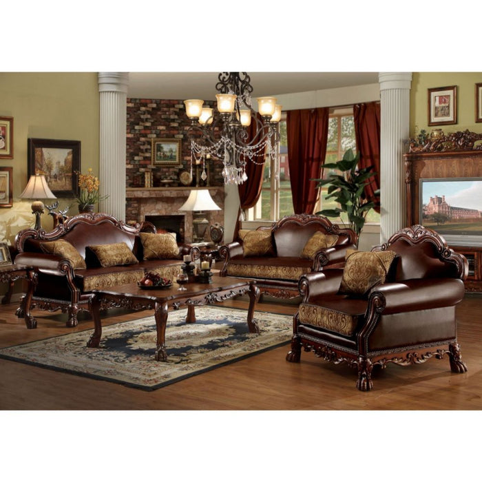 Dresden - Sofa - Brown PU & Chenille, Cherry Oak