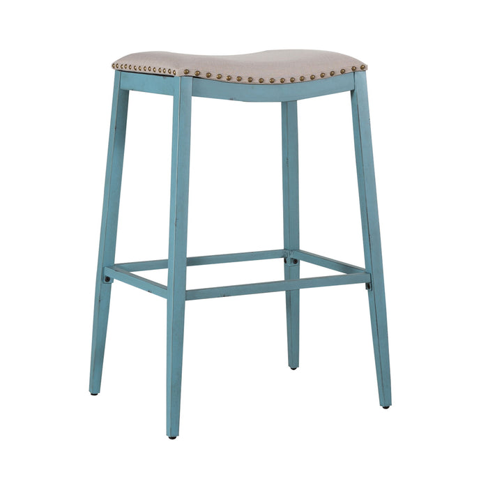 Vintage Series - Backless Upholstered Barstool - Blue