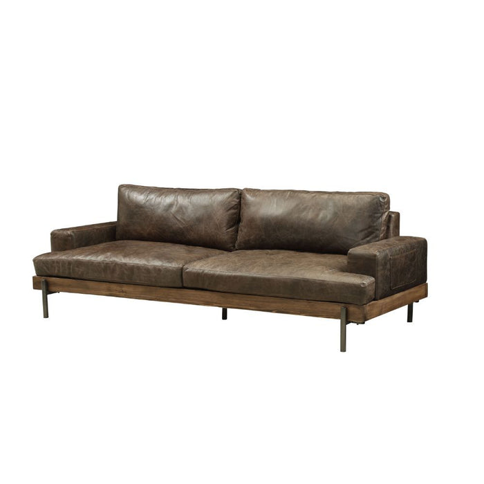 Silchester - Sofa - Oak & Distress Chocolate Top Grain Leather